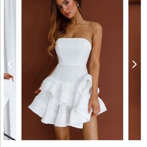Selfie Leslie Bella Donna Strapless Frill Dress White